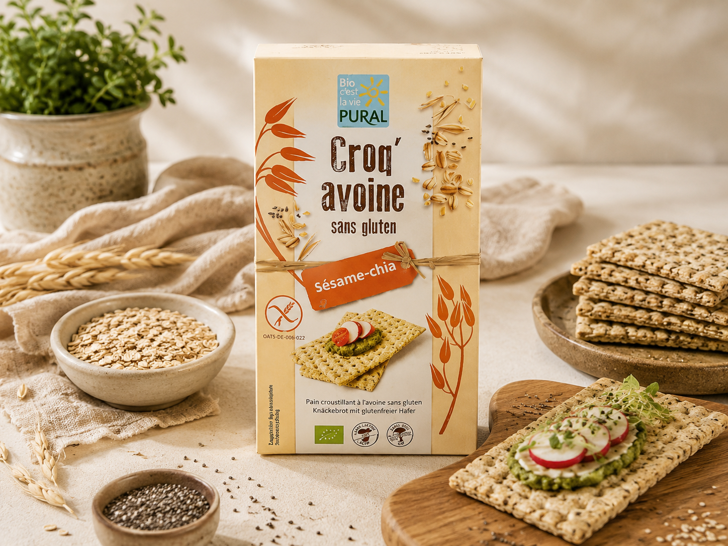 Bezlepkový Knäckebrot sezam–chia veganský BIO